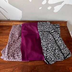 3 Pairs Zyia Active Capri Leggings Size 2 Purple Metallic Cheetah Black Mosaic